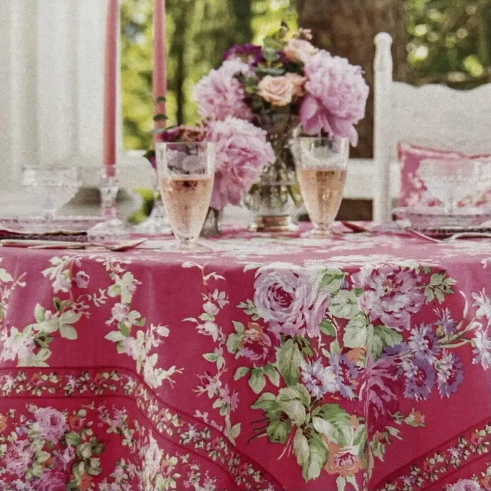 April Cornell Cottage Rose Tablecloth 60x120 Pink 12 Cloth Napkins 13 PC Floral